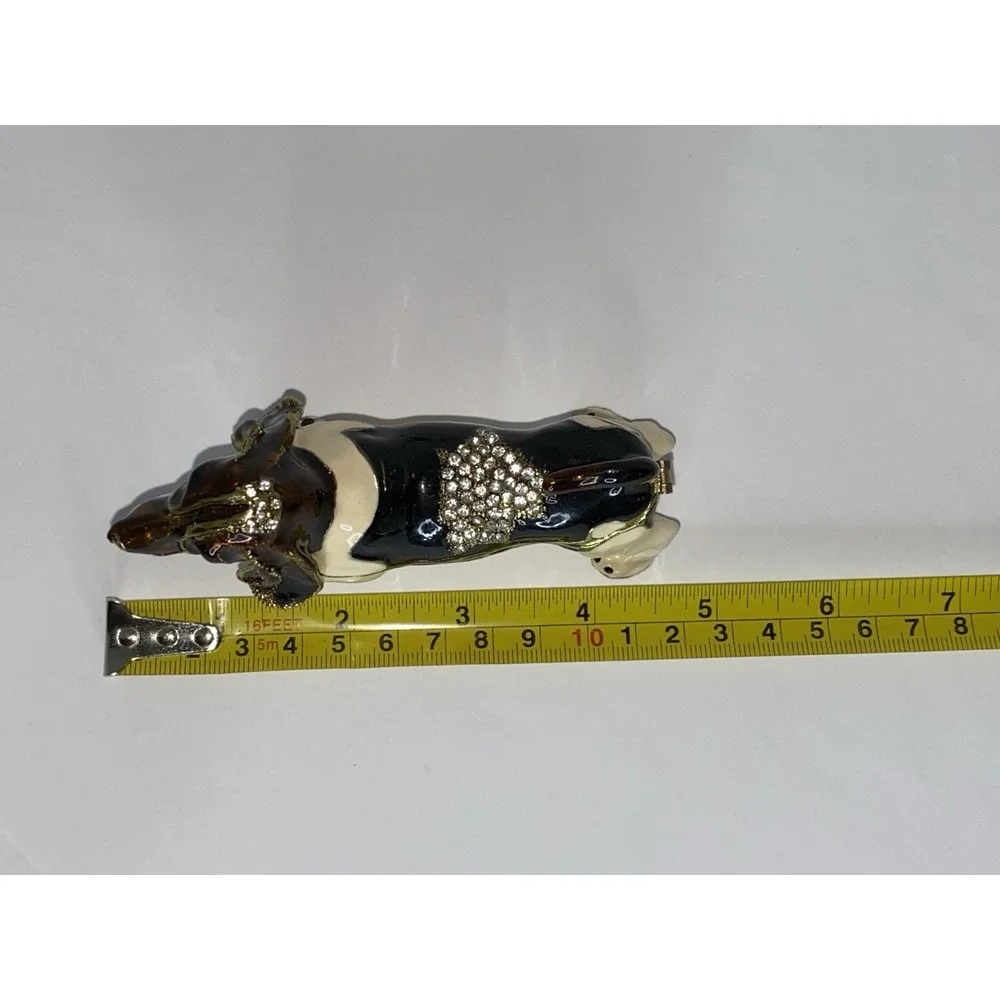 Basset‎ Hound Dog Trinket Box Enamel Crystal Hinged Lid Jeweled Collection